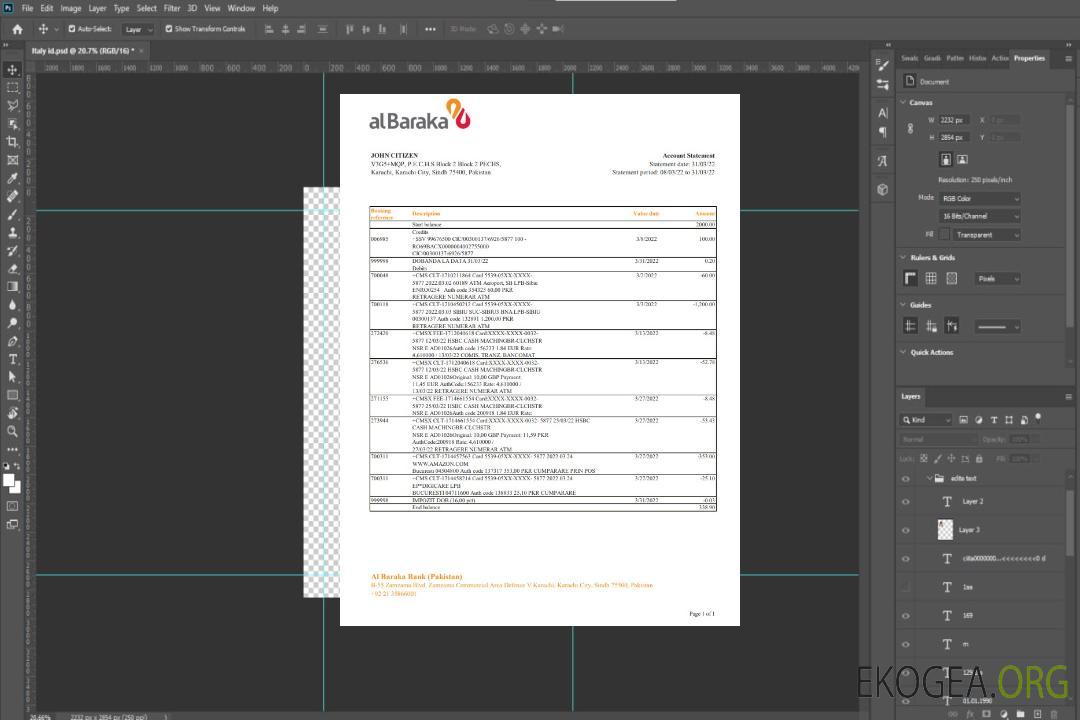 Relevé bancaire d'Al Baraka au Pakistan template Relevé bancaire d'Al Baraka au Pakistan template